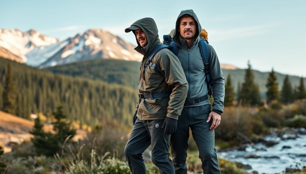 A well-equipped hiker stands amidst a serene mountain landscape, donning an array of specialized weather protection gear. A high-quality waterproof jacket with reinforced panels, insulated pants, and sturdy hiking boots cover the foreground. In the middle ground, a weatherproof backpack and a lightweight, breathable base layer top complete the ensemble. The background showcases a picturesque scene of snow-capped peaks, lush forests, and a gently flowing stream, illuminated by soft, natural light. The overall atmosphere conveys a sense of rugged preparedness and the peaceful tranquility of the great outdoors. A well-equipped hiker stands amidst a serene mountain landscape, donning an array of specialized weather protection gear. A high-quality waterproof jacket with reinforced panels, insulated pants, and sturdy hiking boots cover the foreground. In the middle ground, a weatherproof backpack and a lightweight, breathable base layer top complete the ensemble. The background showcases a picturesque scene of snow-capped peaks, lush forests, and a gently flowing stream, illuminated by soft, natural light. The overall atmosphere conveys a sense of rugged preparedness and the peaceful tranquility of the great outdoors.