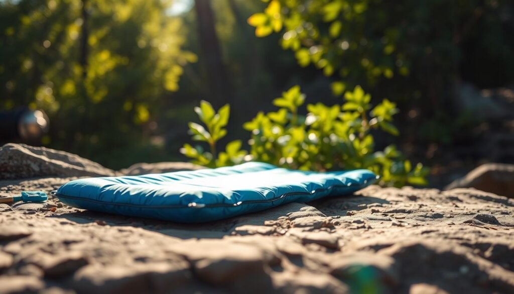 CampEase Compact Sleeping Pad showcasing portable design and self-adjusting features.