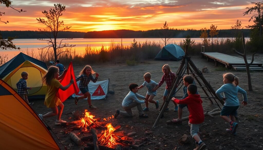 camping activities for kids playing outdoors
