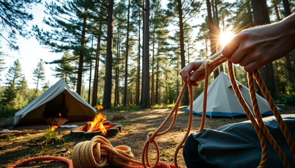 camping entertainment with rope knots