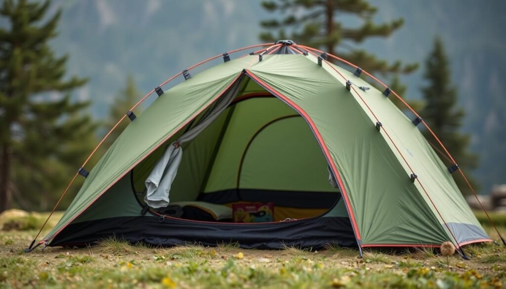 A detailed and informative camping tent buying guide, photographed with a high-quality camera and studio lighting. The image showcases a middle-ground view of a well-crafted, weatherproof tent, set against a softly blurred, natural background. The tent's features, such as its robust frame, breathable fabric, and functional design elements, are clearly visible, allowing the viewer to assess the key considerations when selecting the ideal camping companion for their next outdoor adventure. A detailed and informative camping tent buying guide, photographed with a high-quality camera and studio lighting. The image showcases a middle-ground view of a well-crafted, weatherproof tent, set against a softly blurred, natural background. The tent's features, such as its robust frame, breathable fabric, and functional design elements, are clearly visible, allowing the viewer to assess the key considerations when selecting the ideal camping companion for their next outdoor adventure.