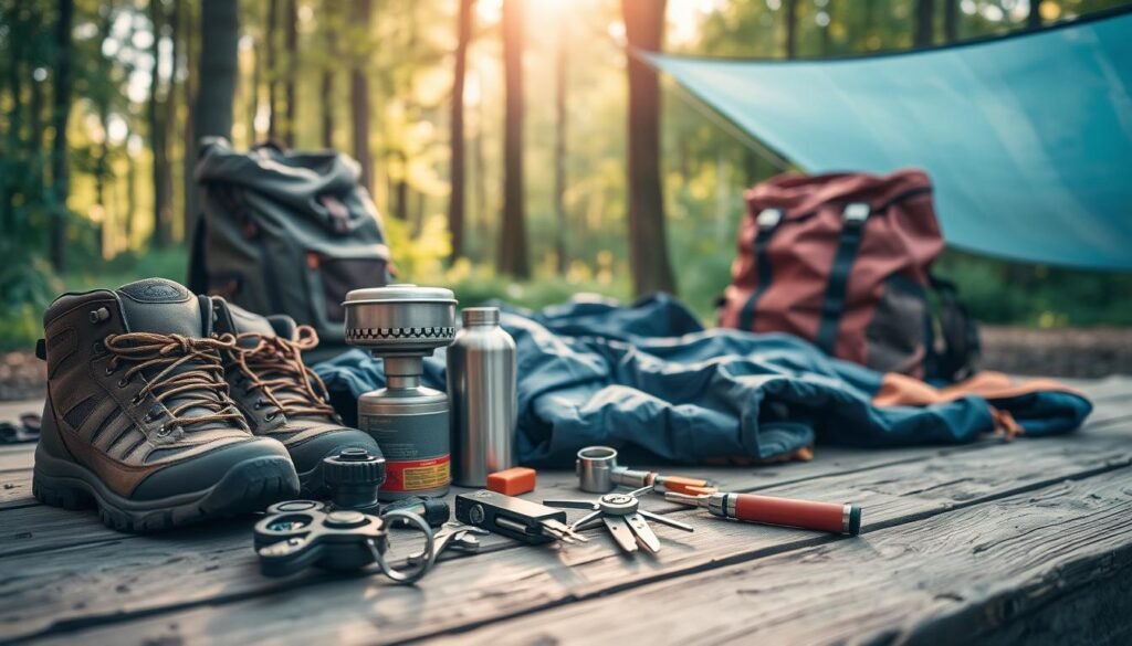 A well-organized camping packing list for a teenage adventurer, sprawled across a weathered wooden surface. In the foreground, an assortment of essential gear - sturdy hiking boots, a compact camping stove, a durable water bottle, and a trusty multi-tool. In the middle ground, a rugged backpack, a cozy sleeping bag, and a lightweight tarp, hinting at the outdoor excursion to come. The background features a serene forest scene, with sunlight filtering through the lush greenery, setting a tranquil, nature-inspired mood. The overall composition conveys a sense of preparedness and anticipation, perfectly capturing the spirit of a teenage camping adventure. A well-organized camping packing list for a teenage adventurer, sprawled across a weathered wooden surface. In the foreground, an assortment of essential gear - sturdy hiking boots, a compact camping stove, a durable water bottle, and a trusty multi-tool. In the middle ground, a rugged backpack, a cozy sleeping bag, and a lightweight tarp, hinting at the outdoor excursion to come. The background features a serene forest scene, with sunlight filtering through the lush greenery, setting a tranquil, nature-inspired mood. The overall composition conveys a sense of preparedness and anticipation, perfectly capturing the spirit of a teenage camping adventure.