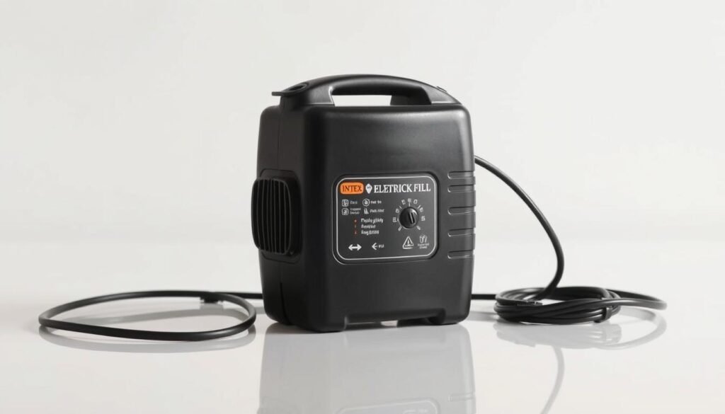 Intex Quick-Fill Electric Air Pump, a sleek and powerful device designed to effortlessly inflate air mattresses. Captured in a well-lit studio setting, the pump stands prominently on a clean, reflective surface, showcasing its smooth, durable plastic housing and intuitive control panel. The image is framed to highlight the pump's versatile functionality, accentuating its compact size and user-friendly design. Subtle shadows and reflections create depth and dimension, while the overall composition conveys the pump's reliable performance and ease of use, perfectly complementing the article's focus on finding the best air mattress pumps for a restful night's sleep. Intex Quick-Fill Electric Air Pump, a sleek and powerful device designed to effortlessly inflate air mattresses. Captured in a well-lit studio setting, the pump stands prominently on a clean, reflective surface, showcasing its smooth, durable plastic housing and intuitive control panel. The image is framed to highlight the pump's versatile functionality, accentuating its compact size and user-friendly design. Subtle shadows and reflections create depth and dimension, while the overall composition conveys the pump's reliable performance and ease of use, perfectly complementing the article's focus on finding the best air mattress pumps for a restful night's sleep.