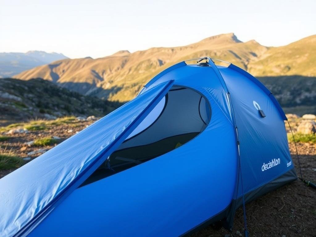 Decathlon Quechua 2 Second Pop-Up Tent set up in a mountain campsite