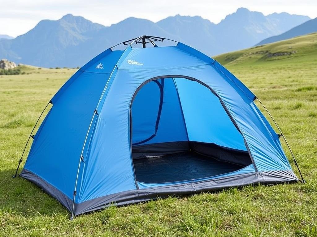 Mountain Warehouse Pop Up 3 Man Tent set up in a field