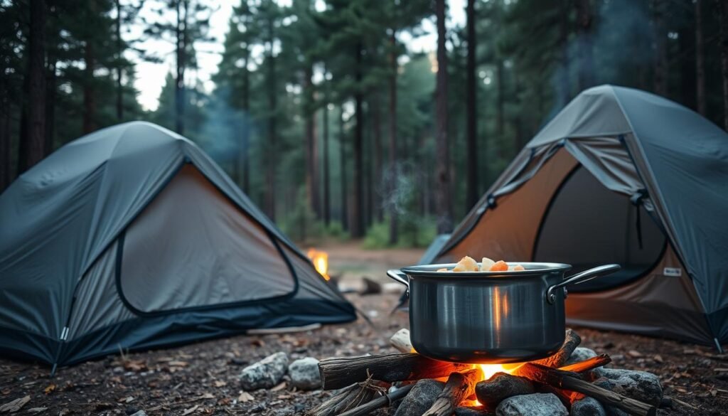 one pot tent camping cooking